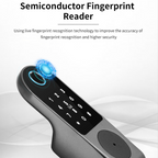 Smart exterior door lock with dual fingerprint entry (entry and exit), password and card, and Tuya Wi-Fi system. 