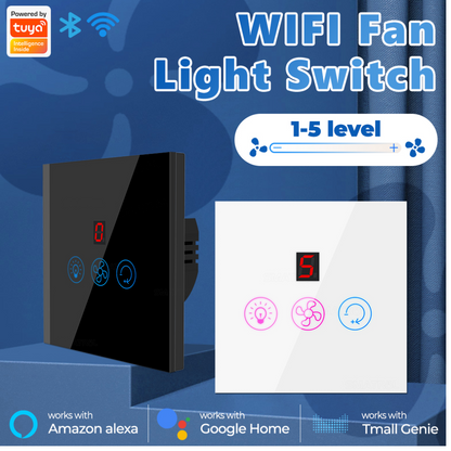 مفتاح ذكي للتحكم في المروحة والإضاءة WiFi مع 5 سرعات – يعمل مع Tuya/Smart Life