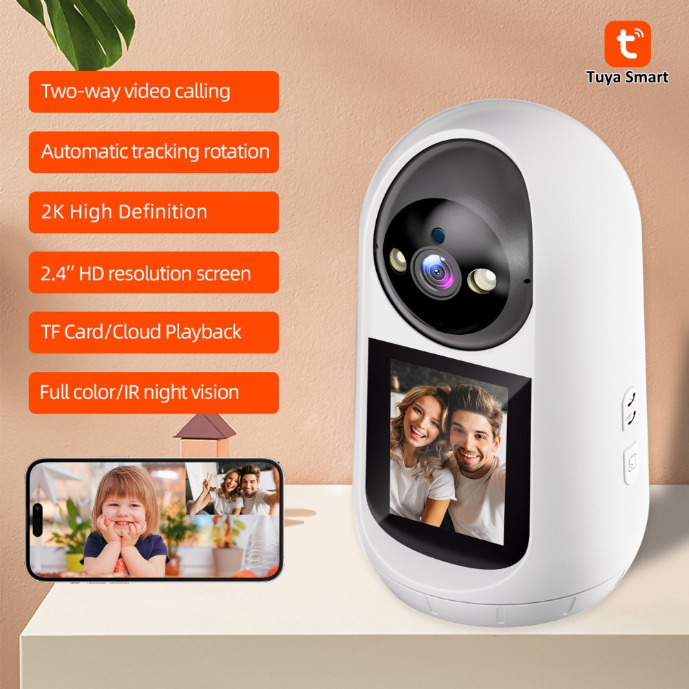 كاميرا ذكية لمكالمات الفيديو بدقة 2MP مع تحكم PTZ وتتبع آلي - شاشة 2.4 إنش ودعم تطبيق Tuya