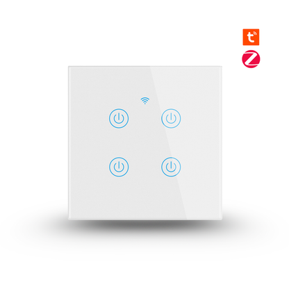 سوج جداري ذكي لمس Zigbee 3.0 بزجاج مُقوّى (1/2/3/4 زر) – EU 86mm – يحتاج سلك N – يعمل مع Smart Life/Alexa/Google