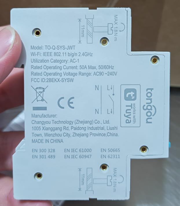 TO-Q-SYS-JWT original physical side-label photograph showing model and AC90–240V marking.