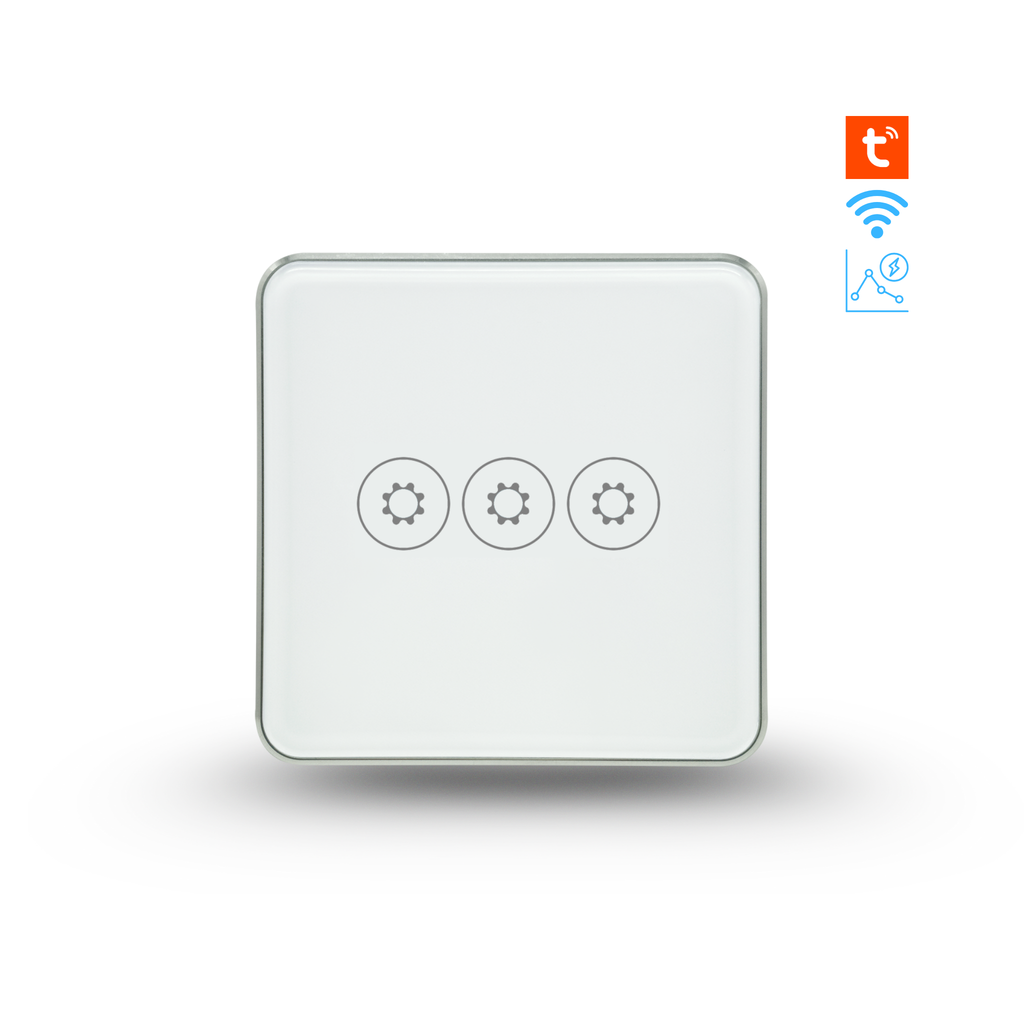 Touch-sensitive switch with power monitoring, child lock, adjustable switch lighting, and Wi-Fi enabled by Tuya 