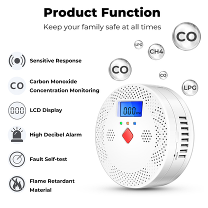 كاشف أول أكسيد الكربون (CO) الذكي بشاشة LCD وإنذار صوتي وضوئي