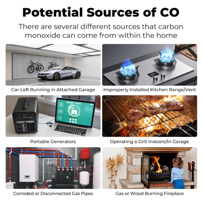 كاشف أول أكسيد الكربون (CO) الذكي بشاشة LCD وإنذار صوتي وضوئي