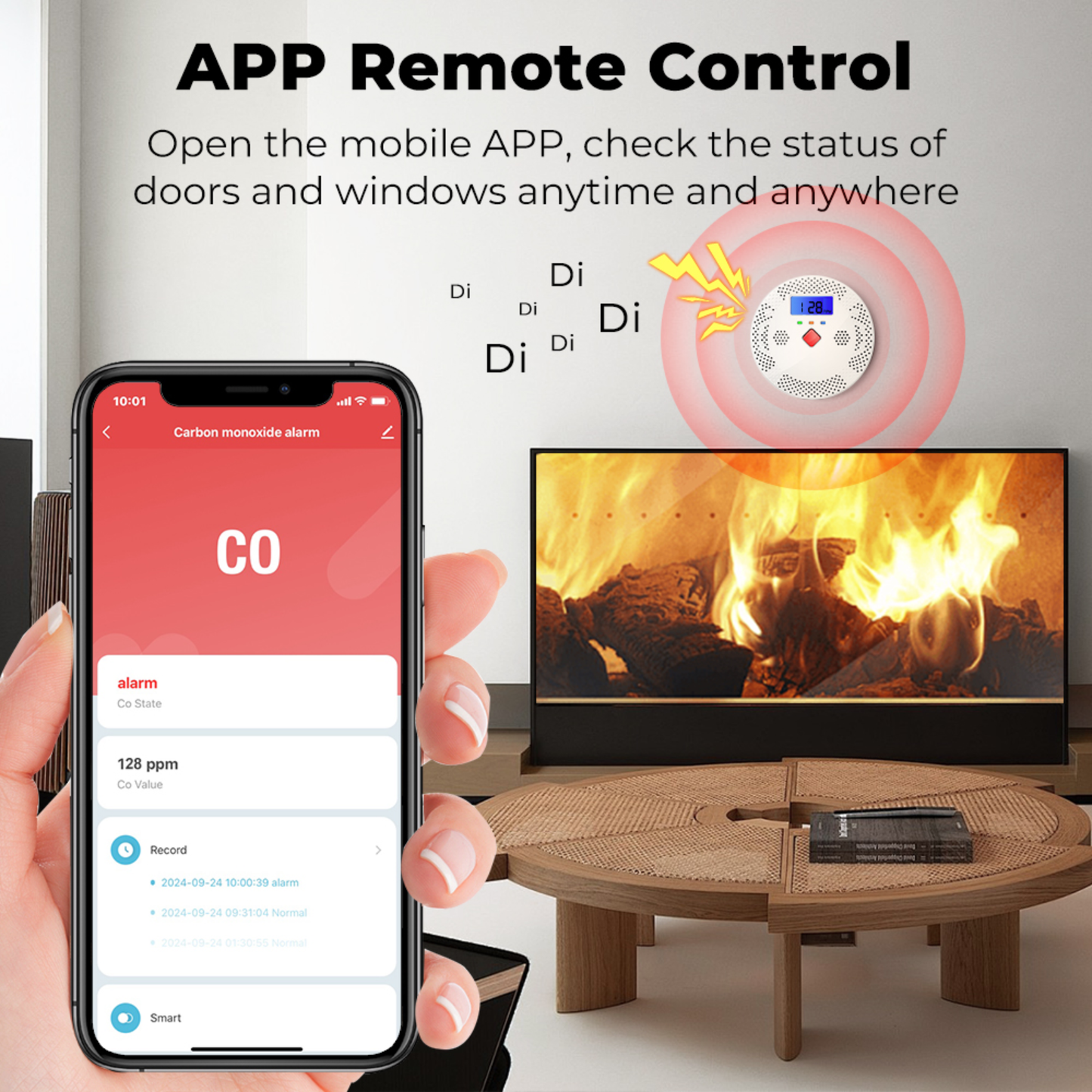 كاشف أول أكسيد الكربون (CO) الذكي بشاشة LCD وإنذار صوتي وضوئي