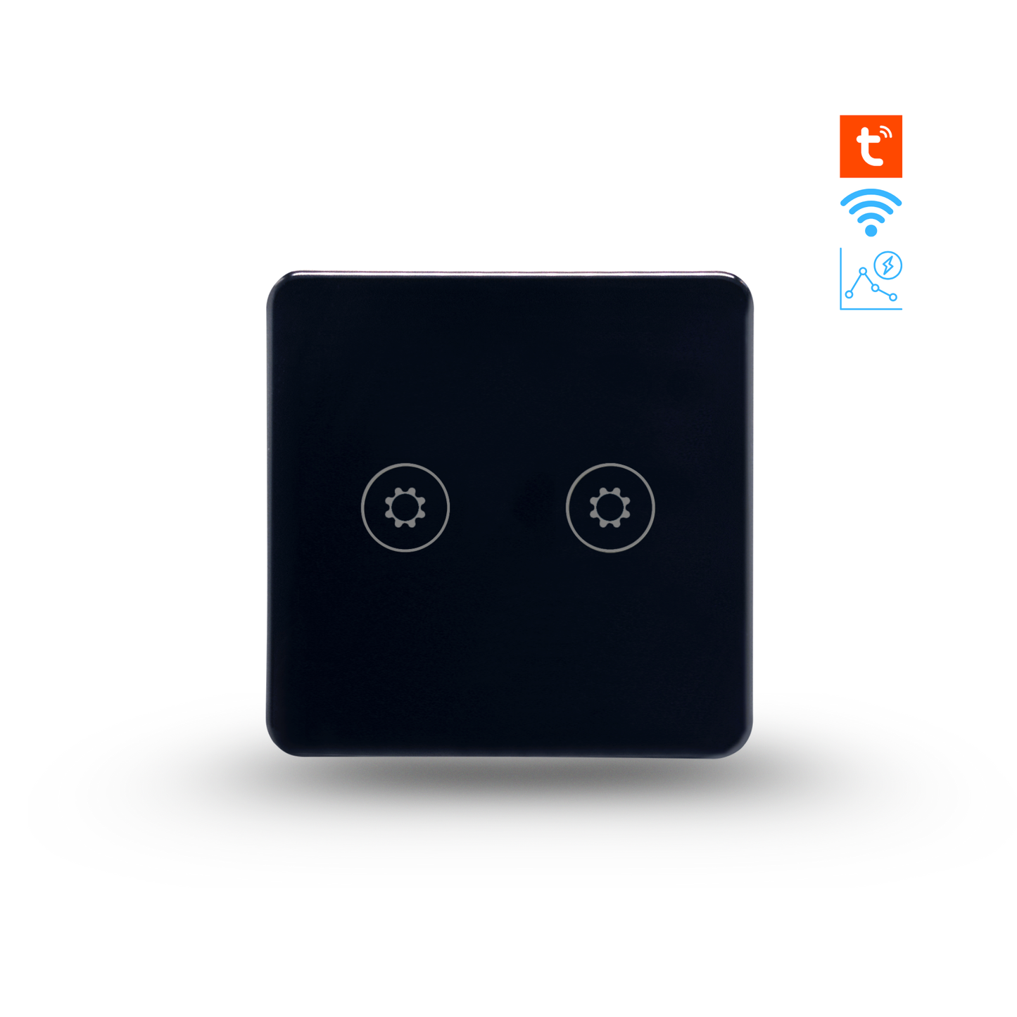 Touch-sensitive switch with power monitoring, child lock, adjustable switch lighting, and Wi-Fi enabled by Tuya 