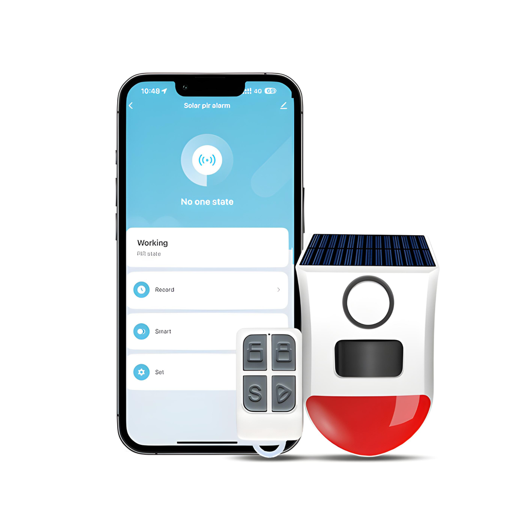 Smart outdoor motion sensor, weatherproof, battery-powered and solar-charged, Tuya Wi-Fi system 