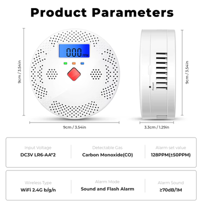 كاشف أول أكسيد الكربون (CO) الذكي بشاشة LCD وإنذار صوتي وضوئي