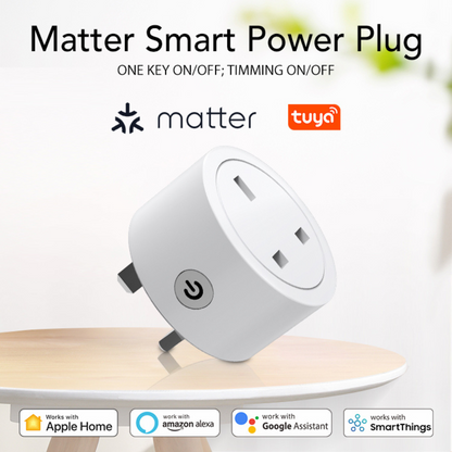قابس ذكي Matter بقدرة 16 أمبير – واي فاي 2.4GHz مع مراقبة الطاقة والتحكم الصوتي (متوافق مع Tuya وApple Home وAlexa وGoogle Assistant وSmartThings)