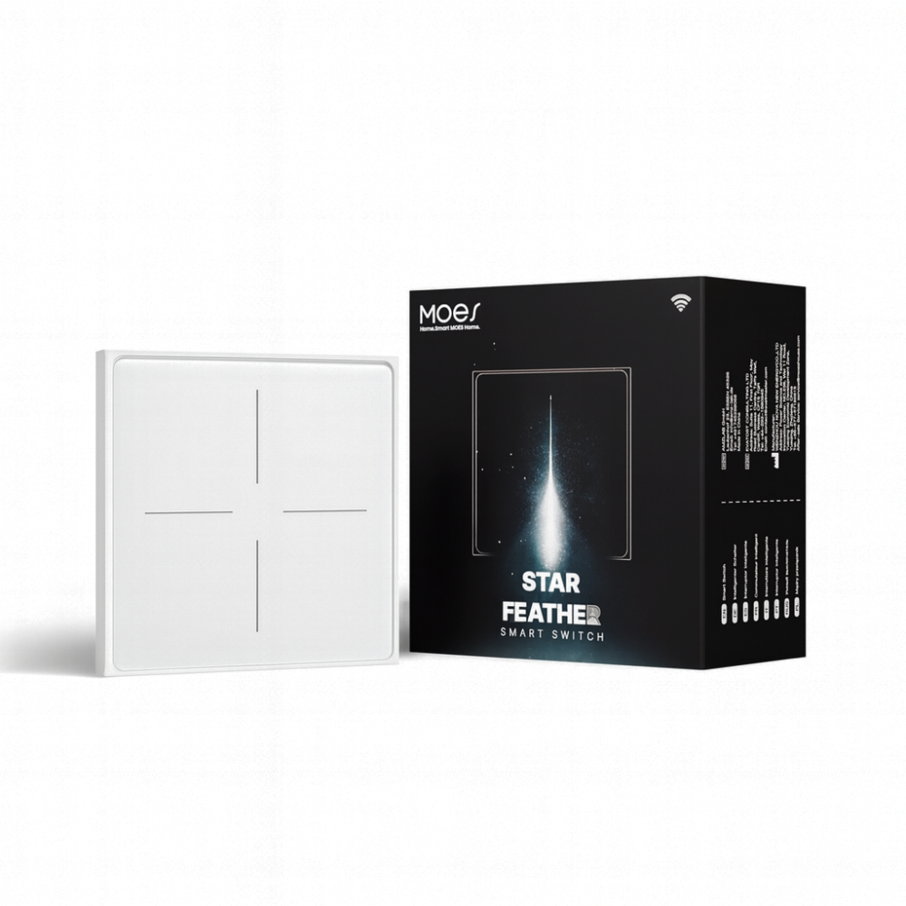 مفتاح لمس ذكي Wi-Fi بسطح مطفي (Matte) مع اهتزاز لمسي وإضاءة خلفية – MOES Star Feather (1/2/3/4 مخارج، يعمل مع Tuya/Smart Life ويدعم Alexa/Google)