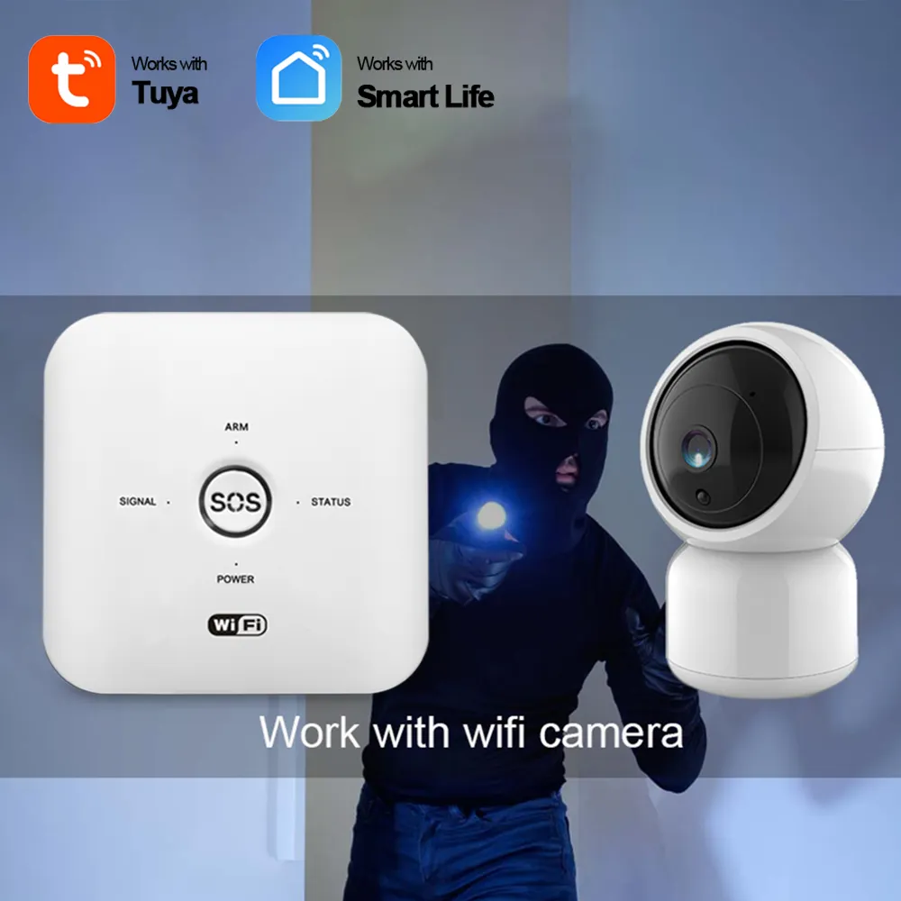 نظام إنذار ذكي للمنزل يعمل بالواي فاي ويدعم شريحة SIM – متوافق مع تطبيق Tuya Smart / Smart Life – تحكم عن بُعد وصوتي