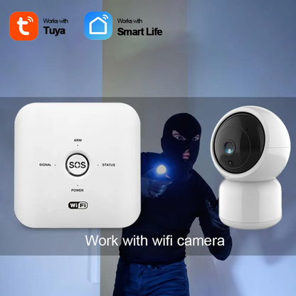 نظام إنذار ذكي للمنزل يعمل بالواي فاي ويدعم شريحة SIM – متوافق مع تطبيق Tuya Smart / Smart Life – تحكم عن بُعد وصوتي