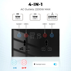 4-in-1 Smart Socket with Wi-Fi Control and Power Consumption Measurement - Compatible with Tuya and SmartLife