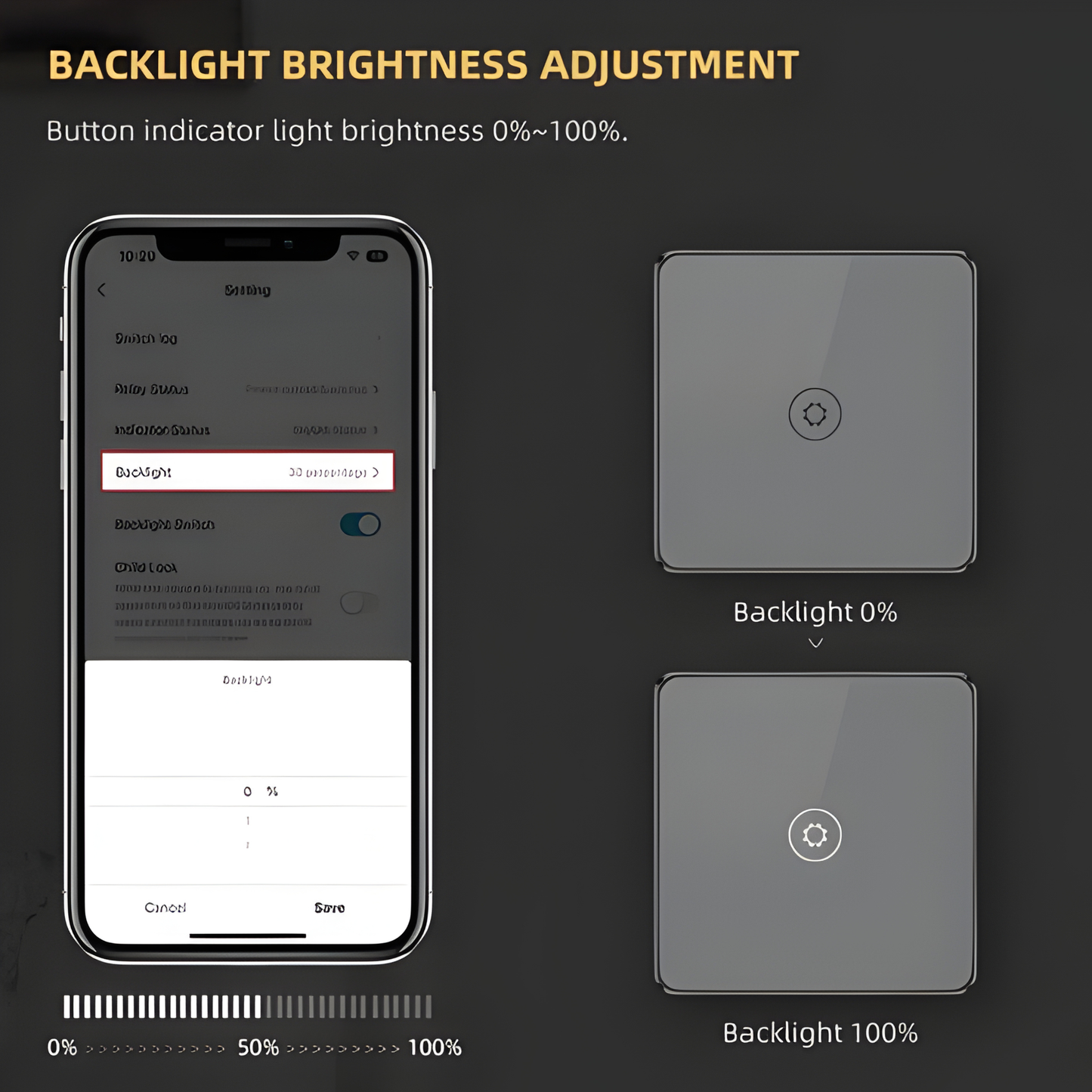 Touch-sensitive switch with power monitoring, child lock, adjustable switch lighting, and Wi-Fi enabled by Tuya 