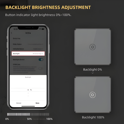 Touch-sensitive switch with power monitoring, child lock, adjustable switch lighting, and Wi-Fi enabled by Tuya 