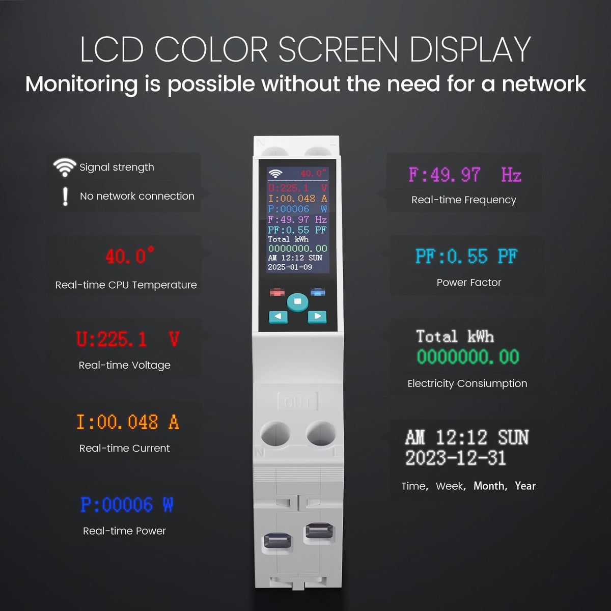 TO-Q-SYS-JWT LCD reading guide; displayed numbers are illustrative examples.