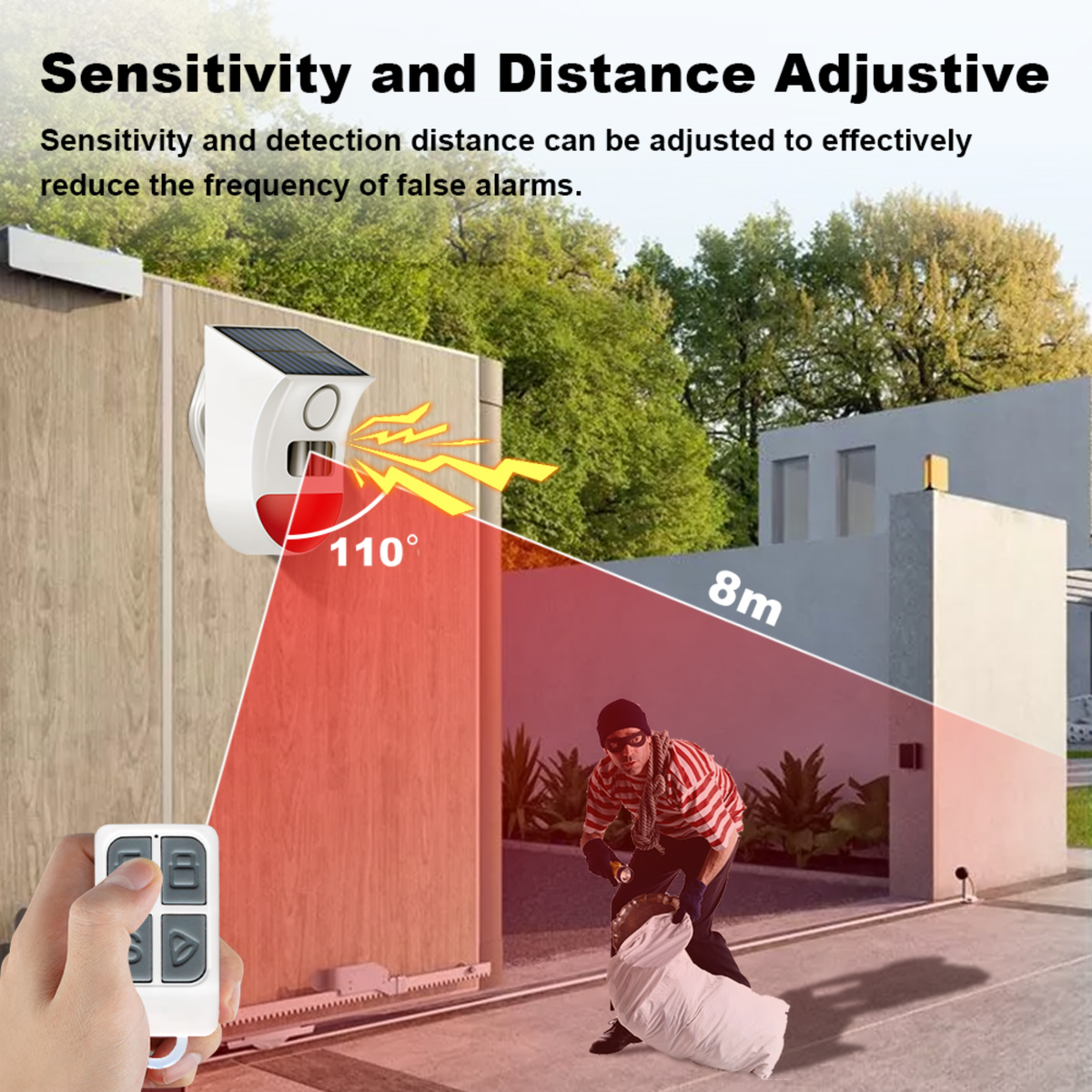 Smart outdoor motion sensor, weatherproof, battery-powered and solar-charged, Tuya Wi-Fi system 
