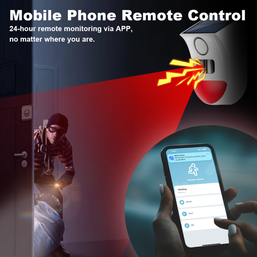 Smart outdoor motion sensor, weatherproof, battery-powered and solar-charged, Tuya Wi-Fi system 