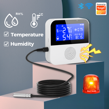 جهاز قياس درجة الحرارة والرطوبة الذكي مع مسبار خارجي + إنذار صوتي