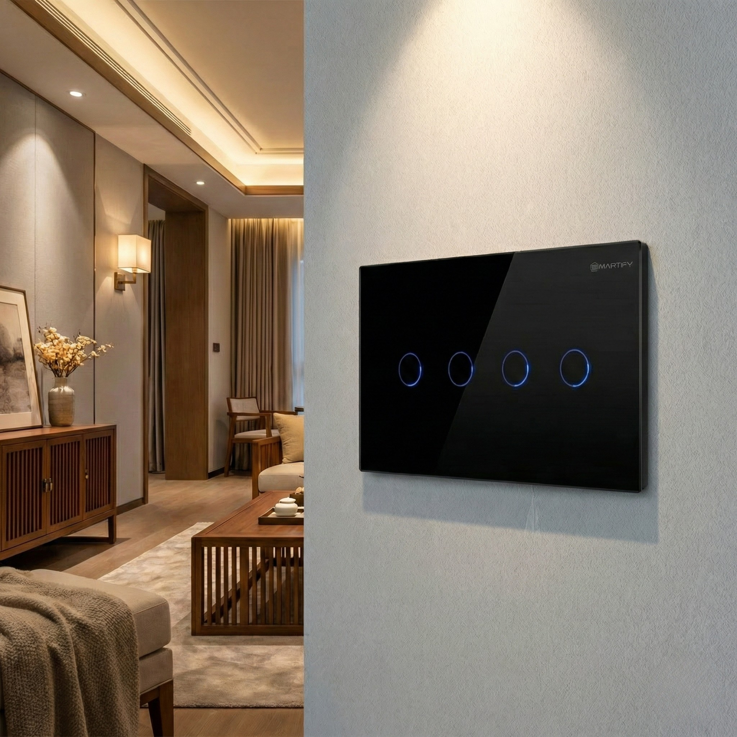 سوج ذكي لمس Wi-Fi (Tuya) — رباعي 4gang،— عرض 147 مم