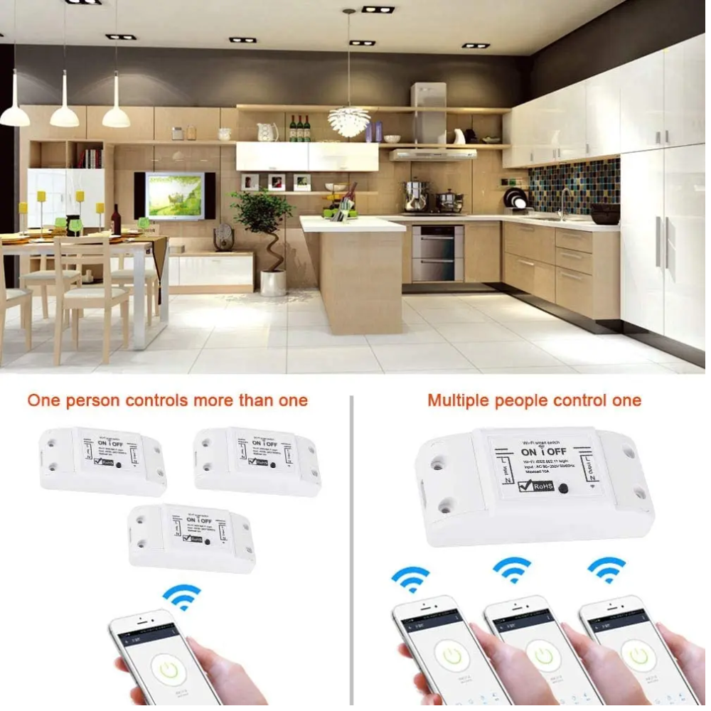مفتاح ذكي WiFi بقدرة 10A/16A – يدعم مراقبه الطاقة تحكم عن بُعد عبر تطبيق Tuya أو Smart Life ويدعم الأوامر الصوتية