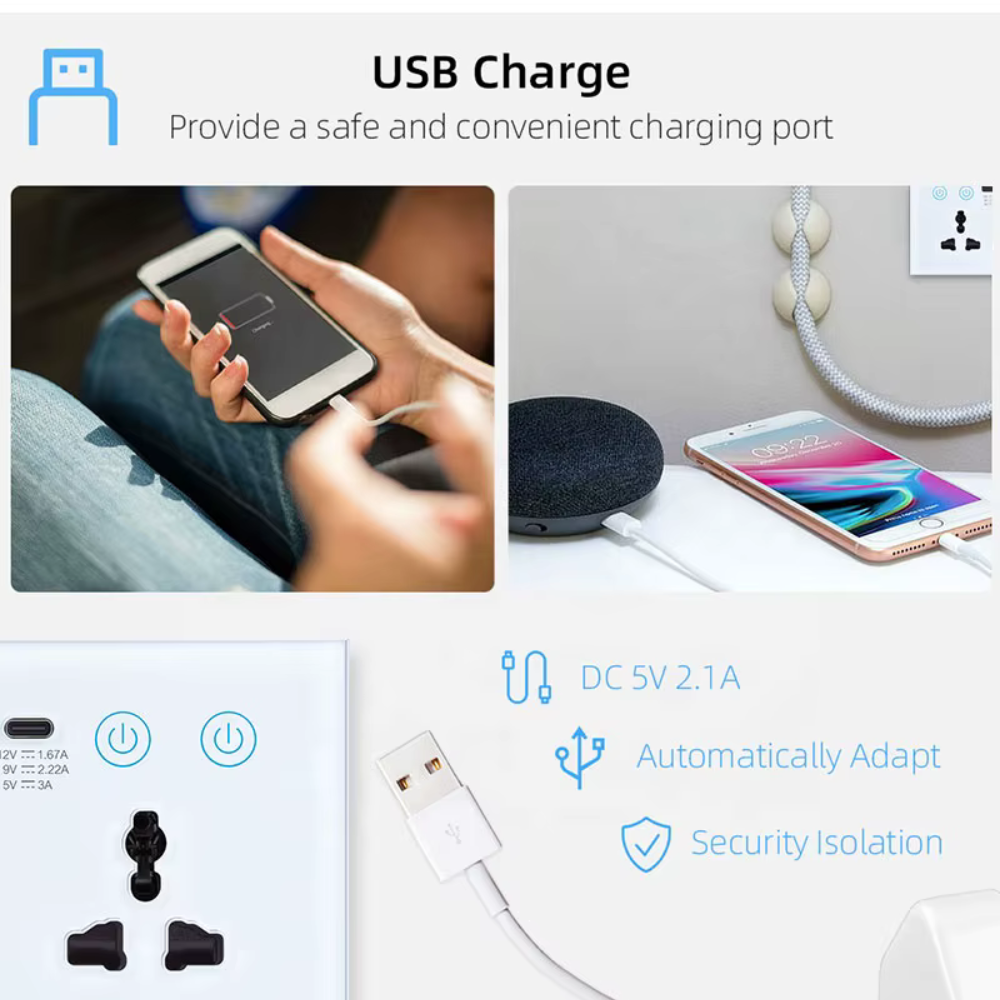 4-in-1 Smart Socket with Wi-Fi Control and Power Consumption Measurement - Compatible with Tuya and SmartLife