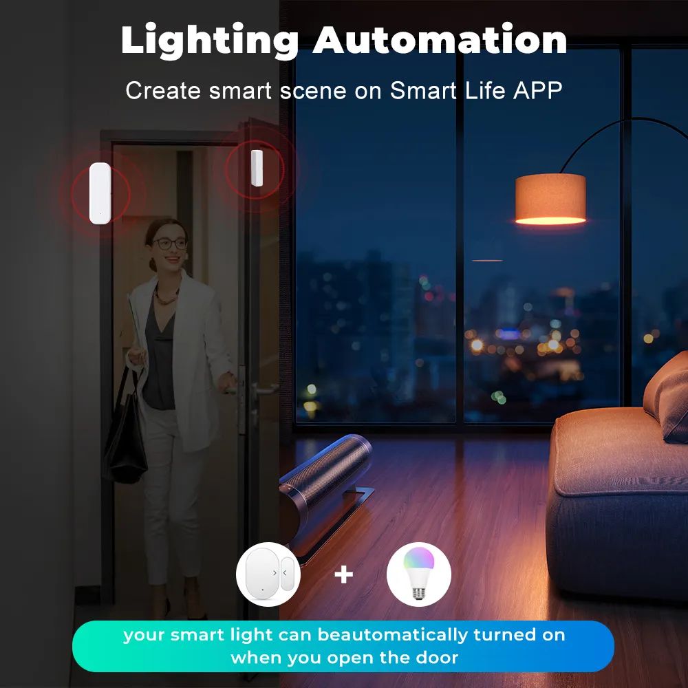 متحسس فتح/إغلاق الأبواب الذكي WiFi – يدعم Alexa وGoogle Home – يعمل مع تطبيق Tuya Smart