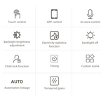 Touch-sensitive switch with power monitoring, child lock, adjustable switch lighting, and Wi-Fi enabled by Tuya 