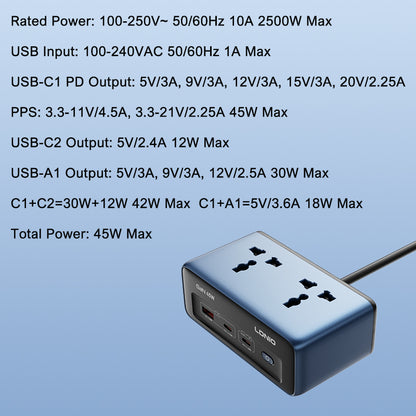 سيّار كهربائي مكتبي بمقبس عالمي بقدرة 45 واط للشحن السريع