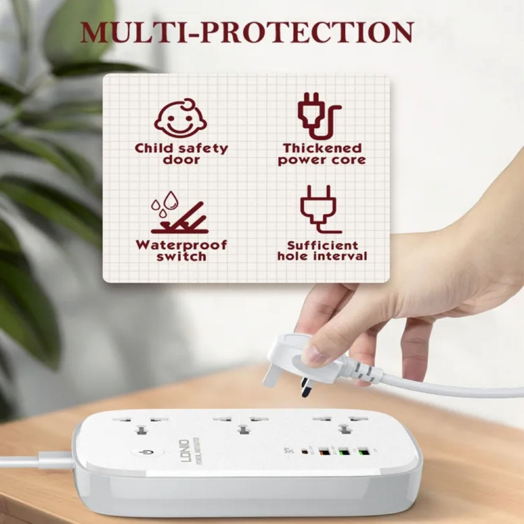Smart Wi-Fi electric car with 3 power outlets and 4 USB ports for fast charging, Tuya app.