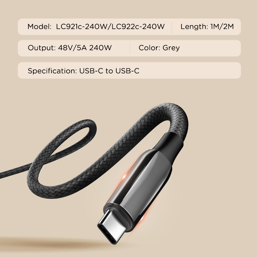 کەیبڵی شەحنی داتای USB-C بۆ USB-C — توانای 240 وات PD3.1، خێرایی گواستنەوە تا 480Mbps، بە دوو درێژیی 1م و 2م