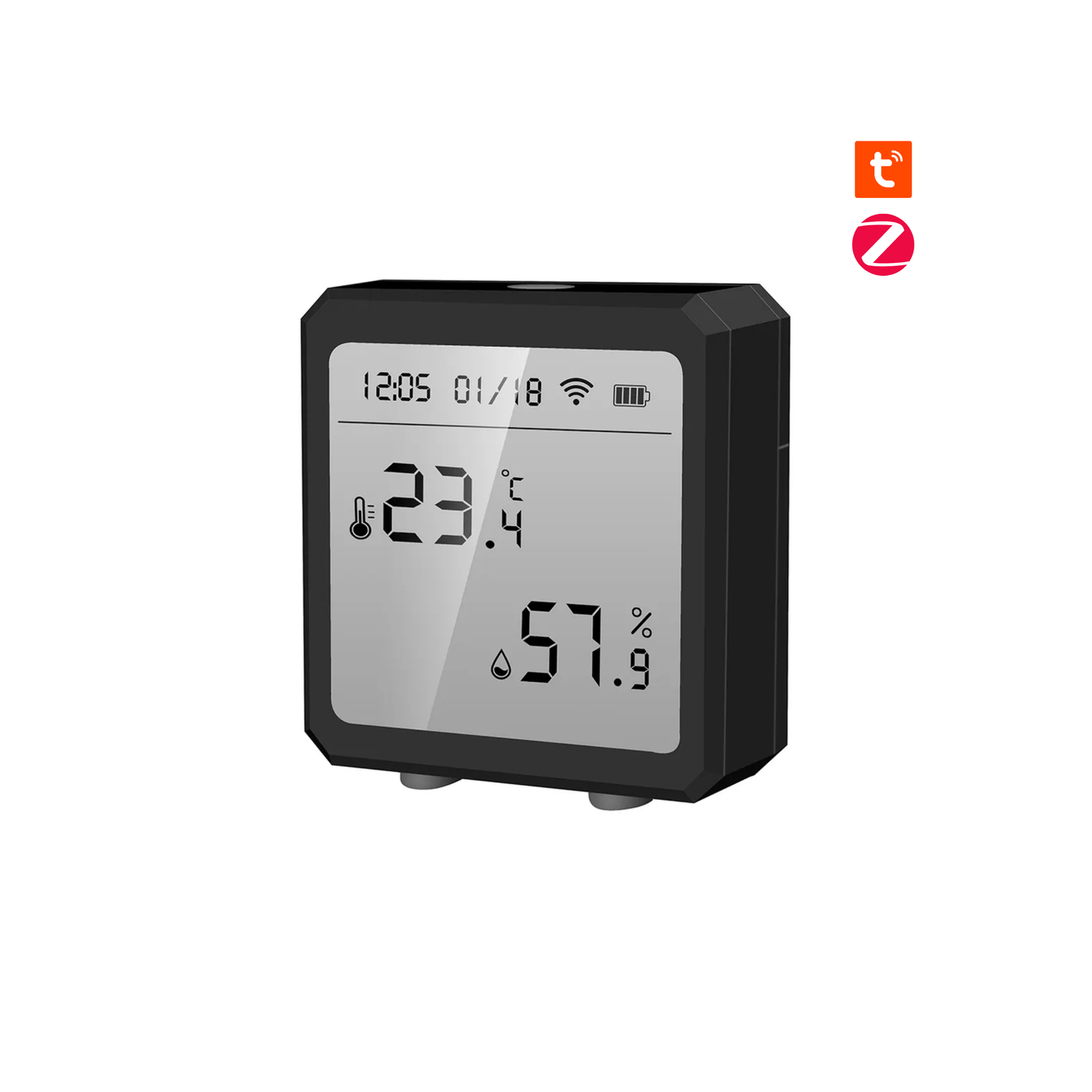 حساس حرارة ورطوبة داخلي ذكي ZigBee 3.0 مع شاشة LCD + تنبيهات + أتمتة (Tuya)