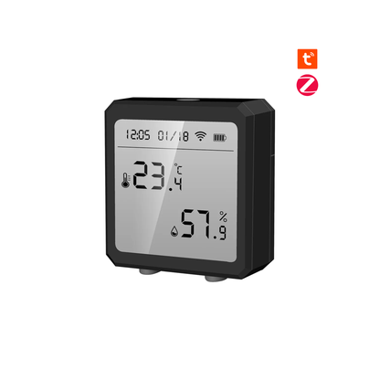 حساس حرارة ورطوبة داخلي ذكي ZigBee 3.0 مع شاشة LCD + تنبيهات + أتمتة (Tuya)