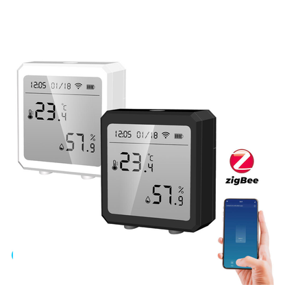 حساس حرارة ورطوبة داخلي ذكي ZigBee 3.0 مع شاشة LCD + تنبيهات + أتمتة (Tuya)