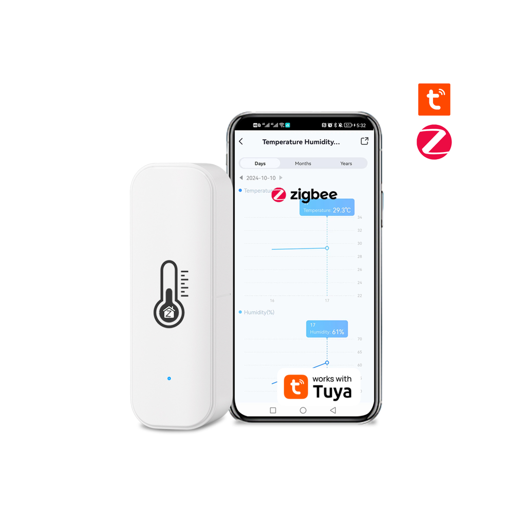 Smart temperature and humidity sensor Zigbee system Tuya app