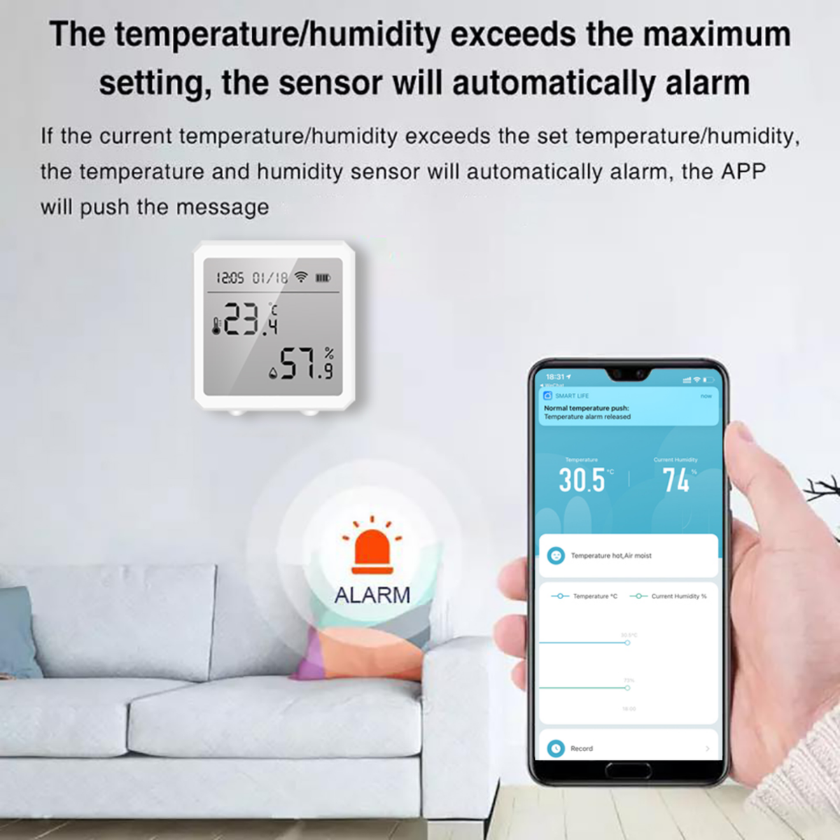 Smart ZigBee 3.0 Indoor Temperature and Humidity Sensor with LCD Screen + Alerts + Automation (Tuya)