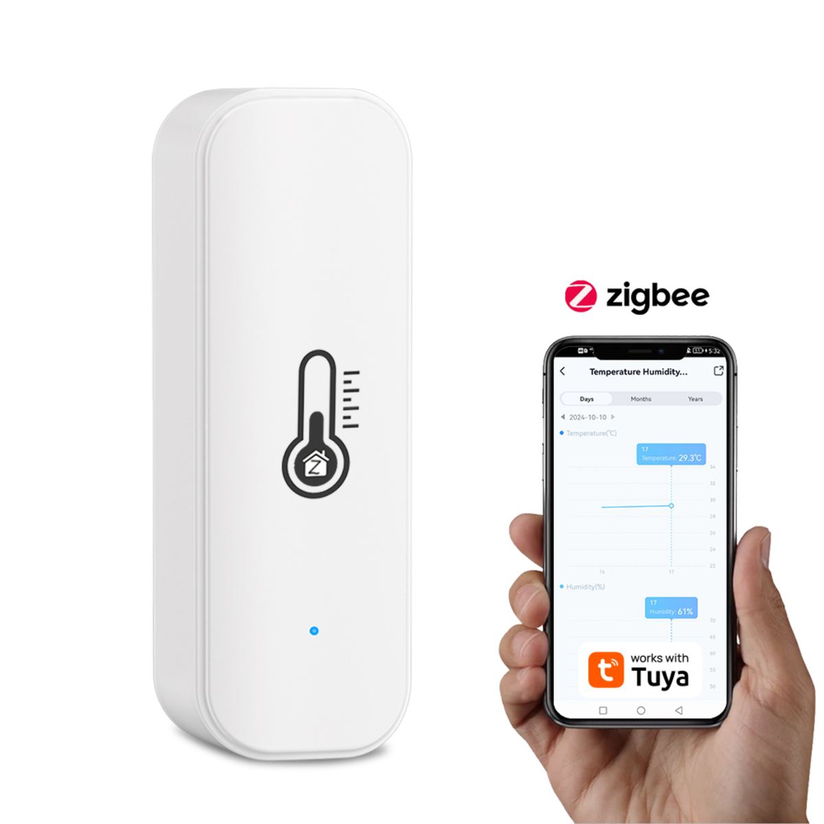 هەستەوەرێکی زیرەکی پلەی گەرمی و شێ، سیستەمی زیکبی (Zigbee)، ئەپڵیکەیشنی تویا (Tuya)