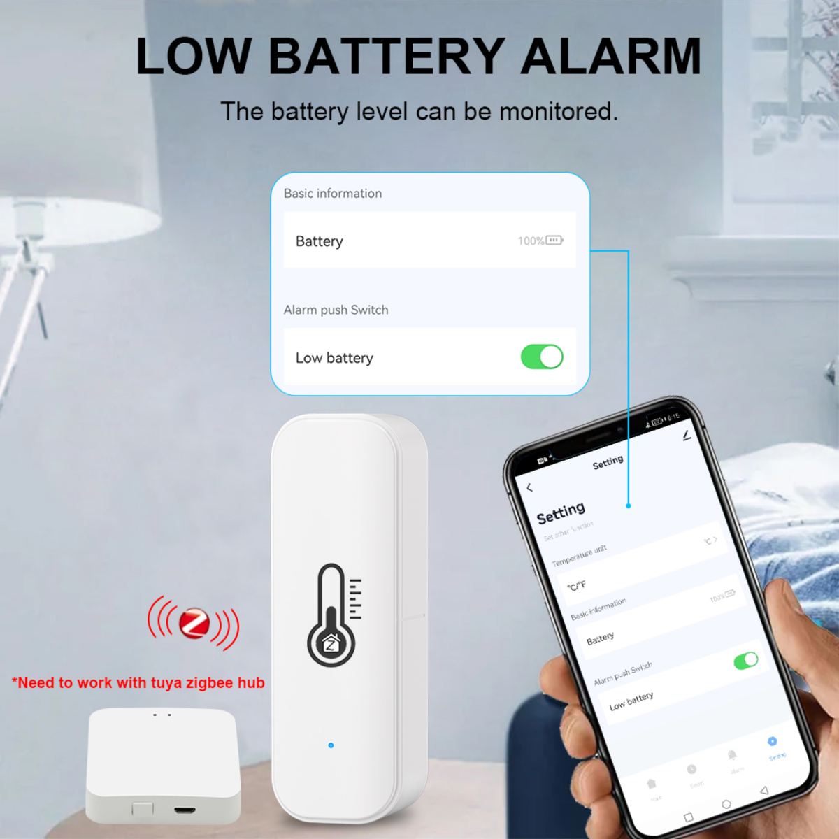 هەستەوەرێکی زیرەکی پلەی گەرمی و شێ، سیستەمی زیکبی (Zigbee)، ئەپڵیکەیشنی تویا (Tuya)