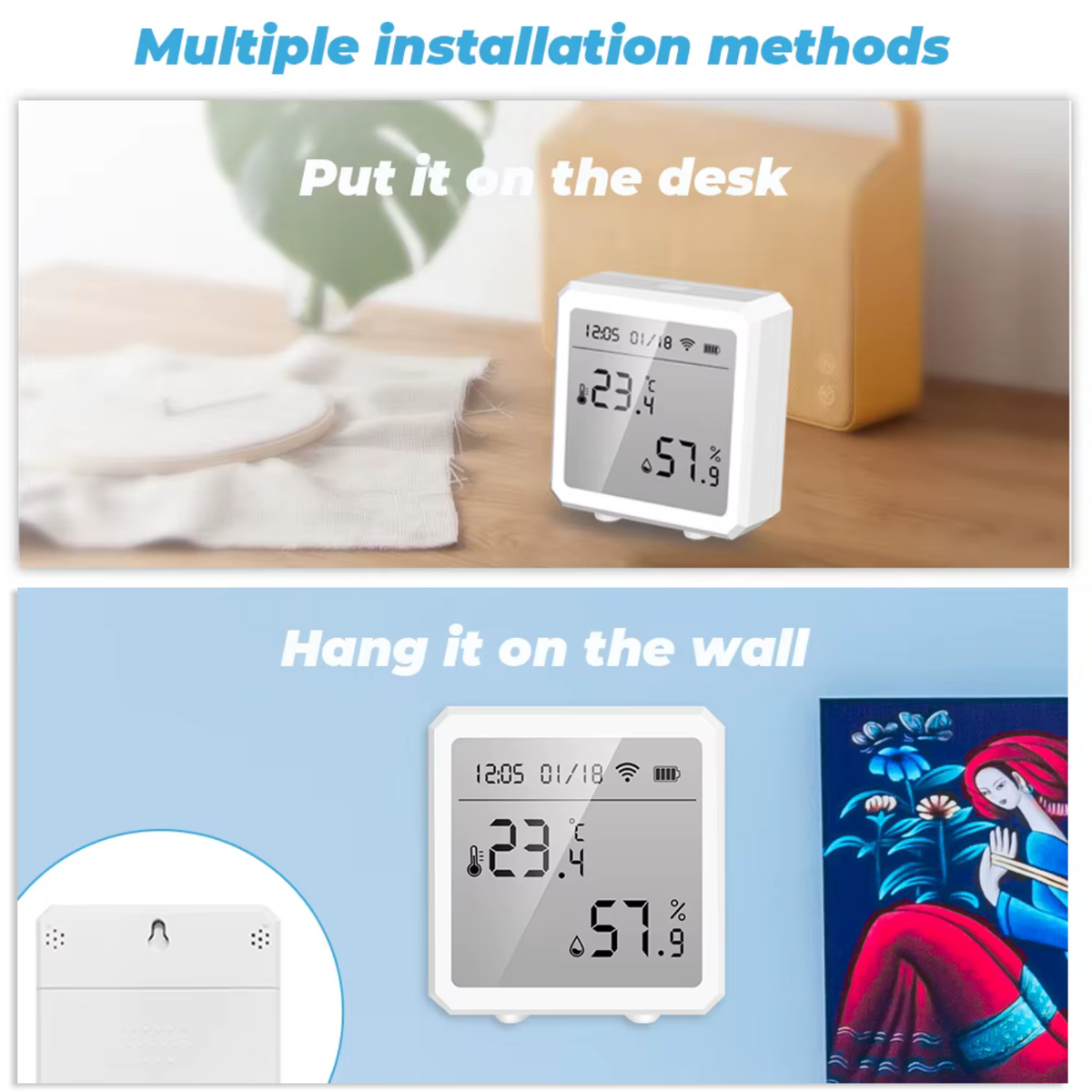 Smart ZigBee 3.0 Indoor Temperature and Humidity Sensor with LCD Screen + Alerts + Automation (Tuya)