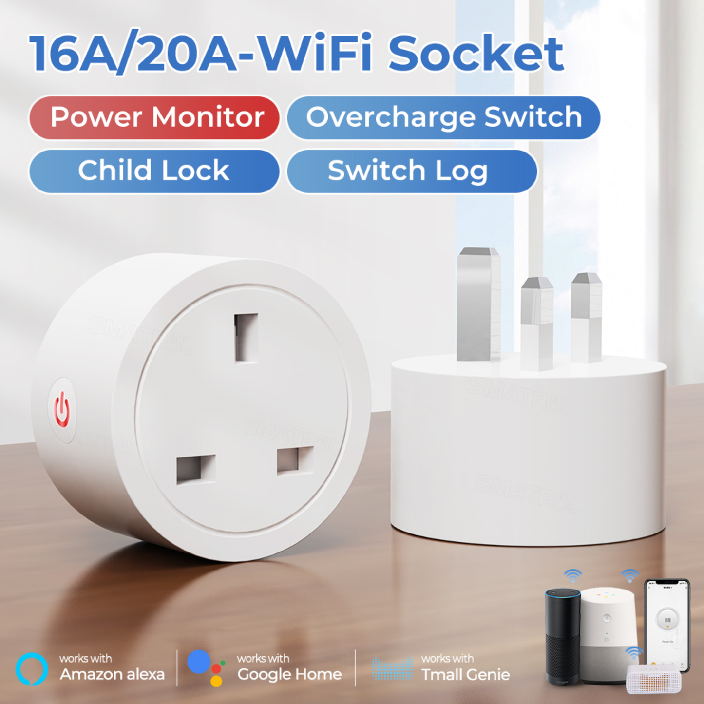 Smart Plug, Power Monitoring Support, Tuya Wi-Fi System - Smart Life 
