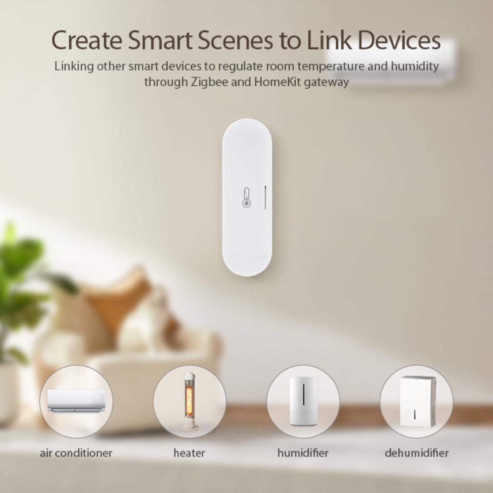 مستشعر ذكي لدرجة الحرارة والرطوبة Zigbee مع دعم Apple HomeKit – يعمل مع تطبيق Tuya
