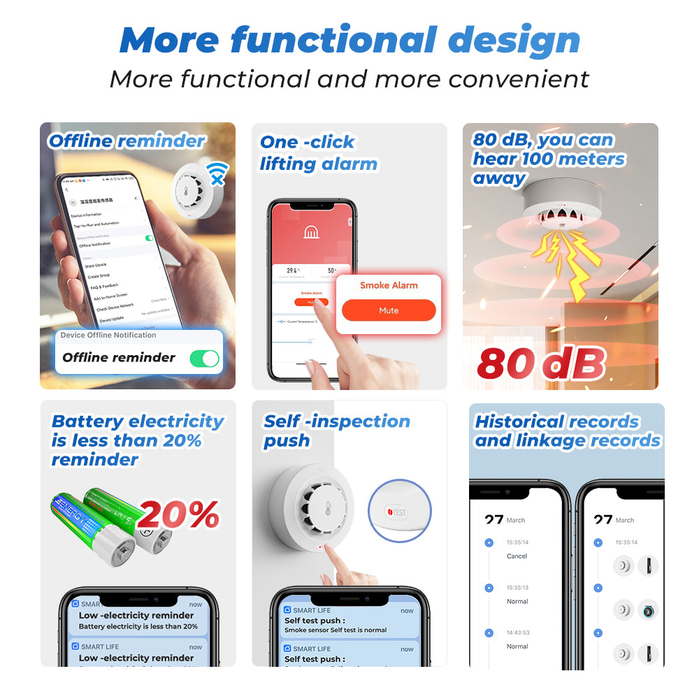 Smart smoke detector with temperature and humidity sensor - Wi-Fi + Bluetooth 