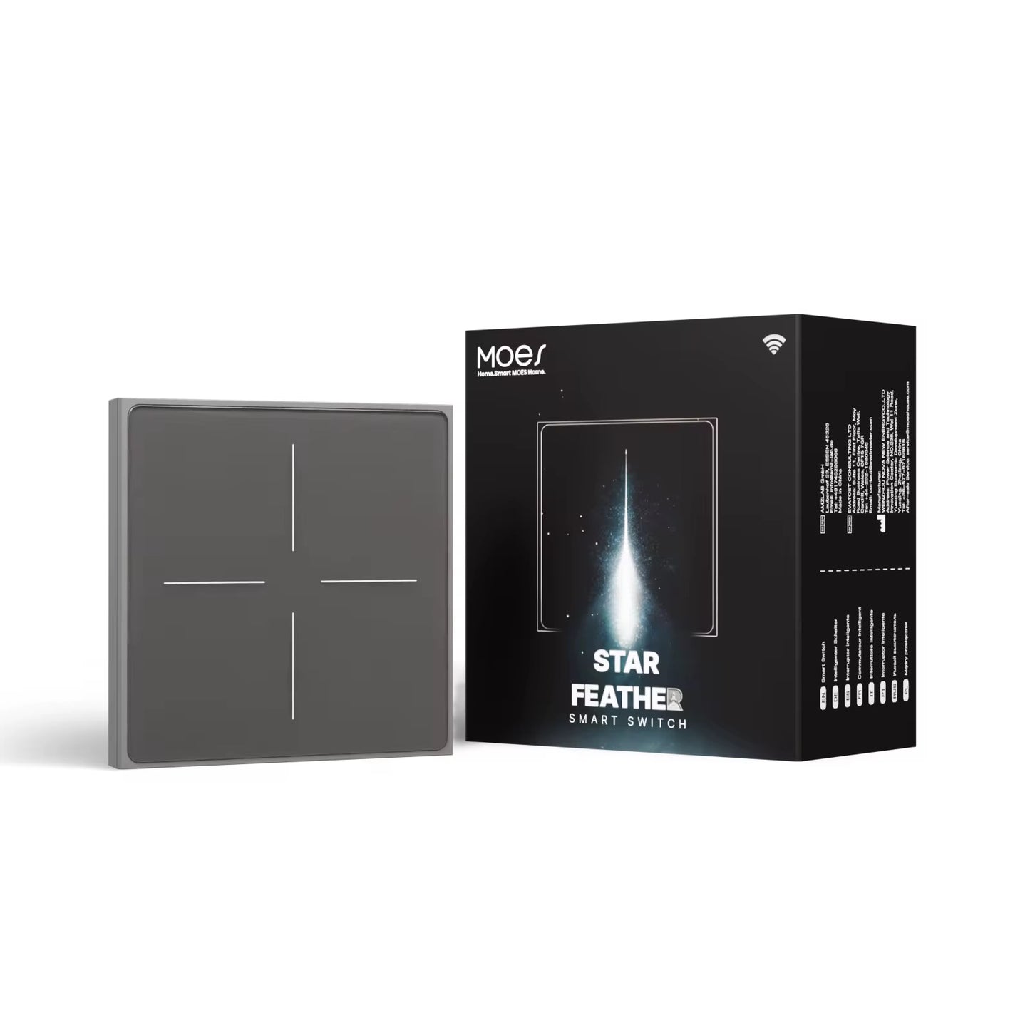 مفتاح لمس ذكي Wi-Fi بسطح مطفي مع اهتزاز لمسي وإضاءة خلفية – MOES Star Feather (1/2/3/4 مخارج، يعمل مع Tuya/Smart Life