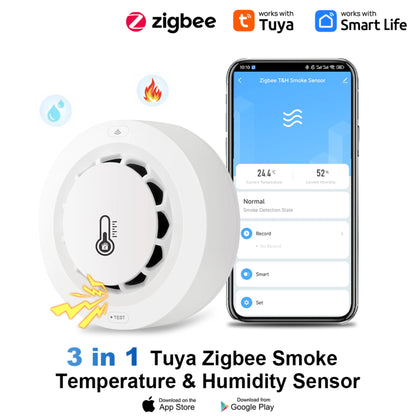 Zigbee Smart Fire Detector – Smoke + Heat + Humidity Sensor (3-in-1) – 80dB Alarm – Controlled via Tuya/Smart Life App 