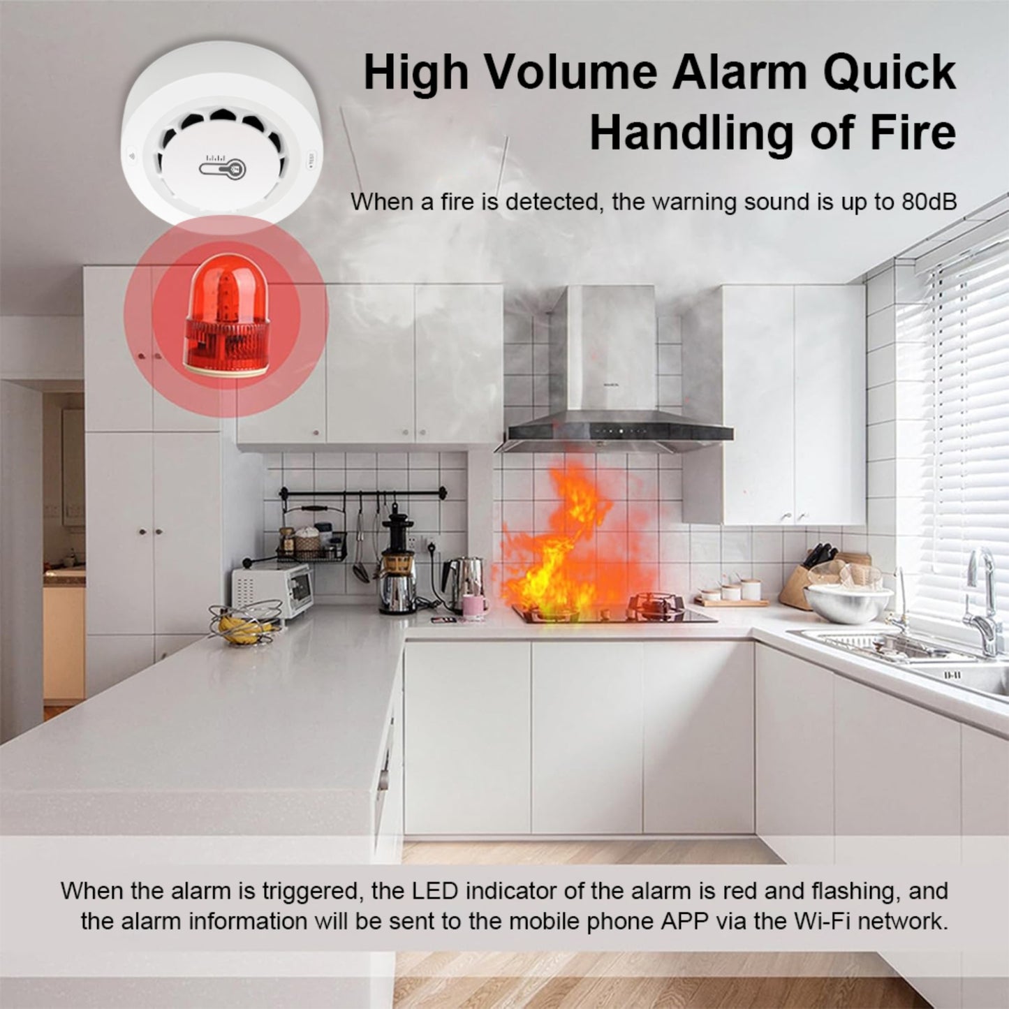Zigbee Smart Fire Detector – Smoke + Heat + Humidity Sensor (3-in-1) – 80dB Alarm – Controlled via Tuya/Smart Life App 