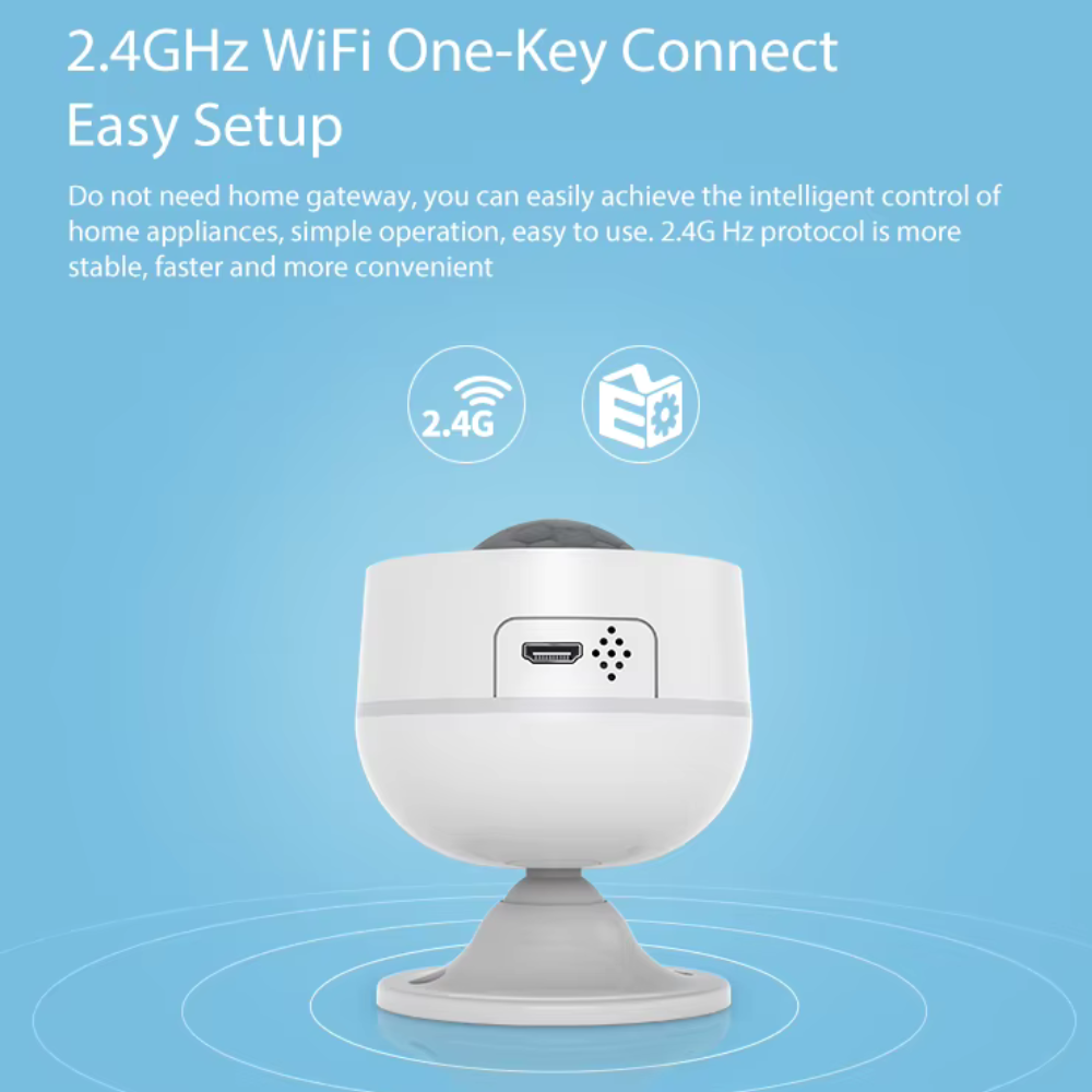 هەستەوەرێکی زیرەکی جووڵە، پلەی گەرمی و شێ (WIFI) (بە دوو پاتری CR123A یان USB) کاردەکات بە سیستەمی تویا یان سمارت لایف