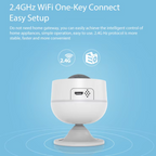 هەستەوەرێکی زیرەکی جووڵە، پلەی گەرمی و شێ (WIFI) (بە دوو پاتری CR123A یان USB) کاردەکات بە سیستەمی تویا یان سمارت لایف