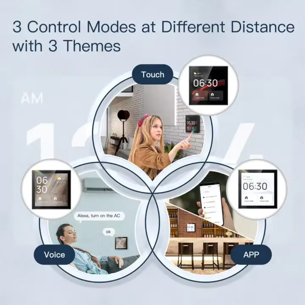 Tuya Smart Home Control Center with 4-inch touchscreen, built-in Alexa, and Zigbee voice and wireless control for over 100 smart home devices. 