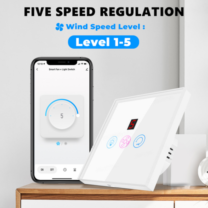 مفتاح ذكي للتحكم في المروحة والإضاءة WiFi مع 5 سرعات – يعمل مع Tuya/Smart Life