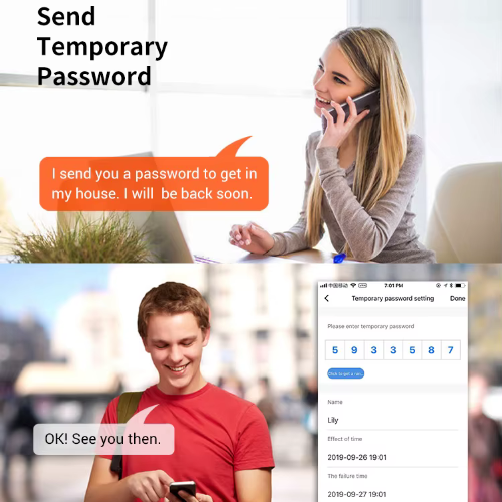 Smart exterior door lock with dual fingerprint entry (entry and exit), password and card, and Tuya Wi-Fi system. 